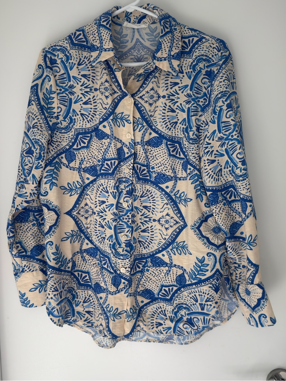 Primark Blue & Cream Printed Button-Down Shirt